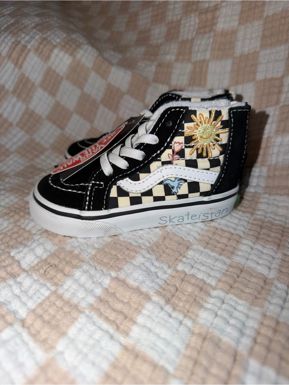 Vans+Skateistan Kids Checkerboard High-Top Skate Shoes - Black/White